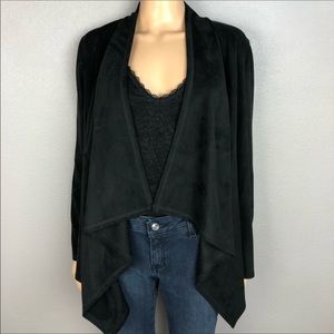 Logo Lori Goldstein Women’s Black Waterfall Drape Front Cardigan Size Medium.